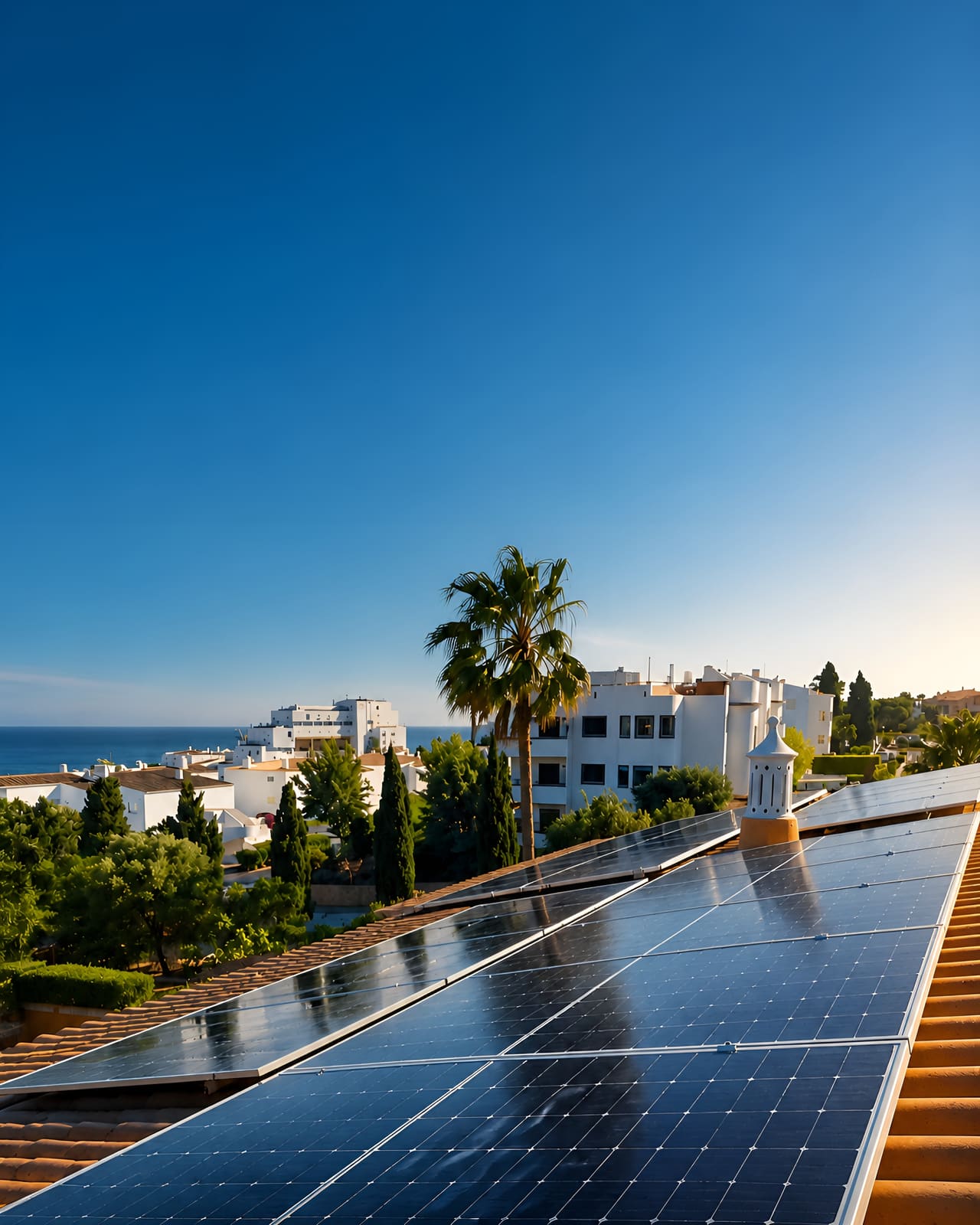 Painéis solares numa moradia no Algarve com vista para o mar — Visky