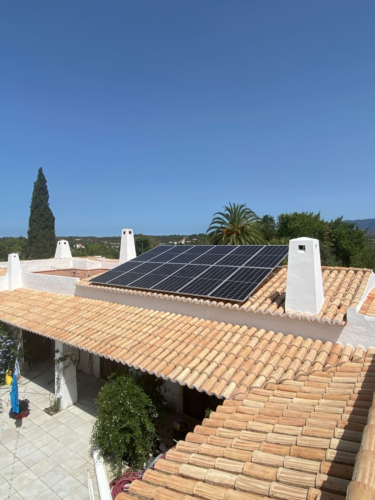 Solar panels installed on the roof of a villa